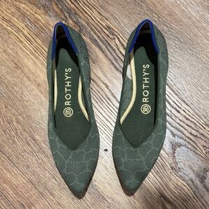 Rothy's Dark Green Flats with Blue Trim